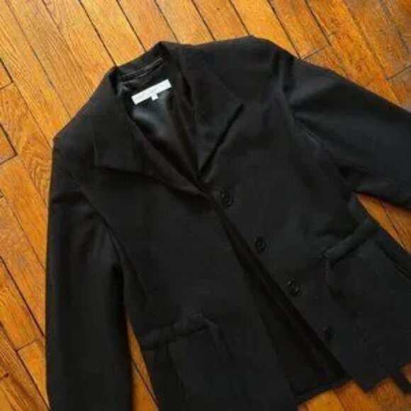 Vintage 2000s Veronique Branquinho Slim Wool Women Black Belt Peacoat Jacket 6 - Picture 2 of 7